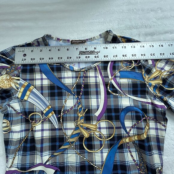 J. McLaughlin Womens Horsebit Equestrian Knit 3/4 Sleeve Top XS Blue Stretch - Picture 6 of 8